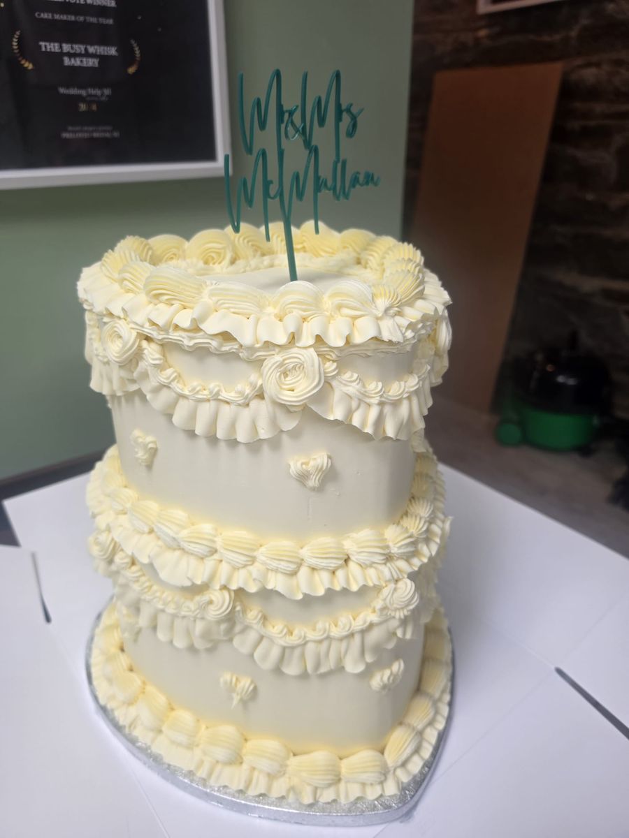 Vintage heart shaped buttercream cake with ruffles